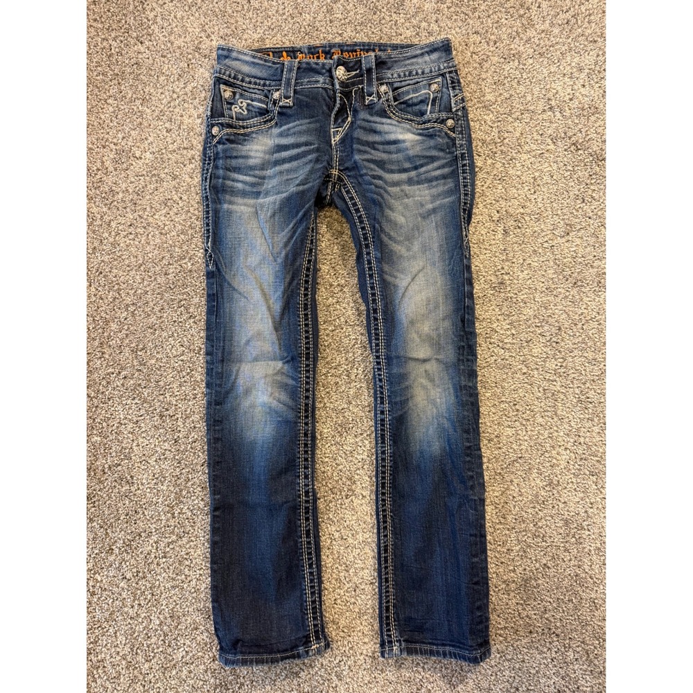 Rock Revival Capri Jeans Womens 25 Blue Heather Capri Low Rise Fleur-De-Lis Flap